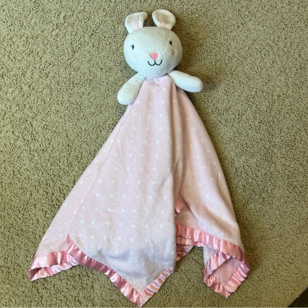 Large 28" Cloud Island Lovey Pink Security Blanket Baby Girl Bunny Rabbit Polka